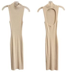 Aritzia Babaton Sleeveless Mock Neck Sweater Dress Cream Back Cutout Size XS